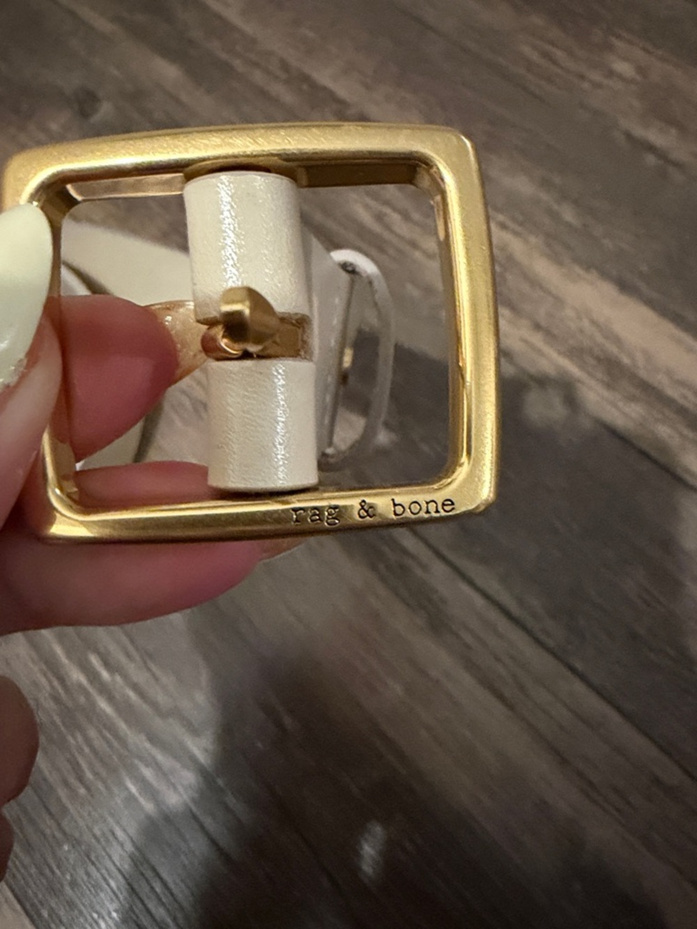 rag & bone Cream Leather Belt with Gold Buckle - Picture 2 of 6